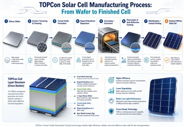 TOPCon Solar Cell Manufacturing Process From Wafer to Finished Cell